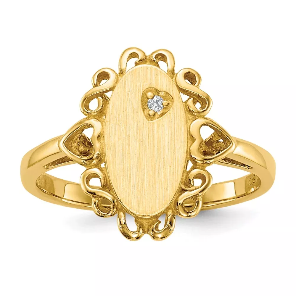 14K Yellow Gold 11.5x6.0mm Open Back AA Real Diamond Signet Ring
