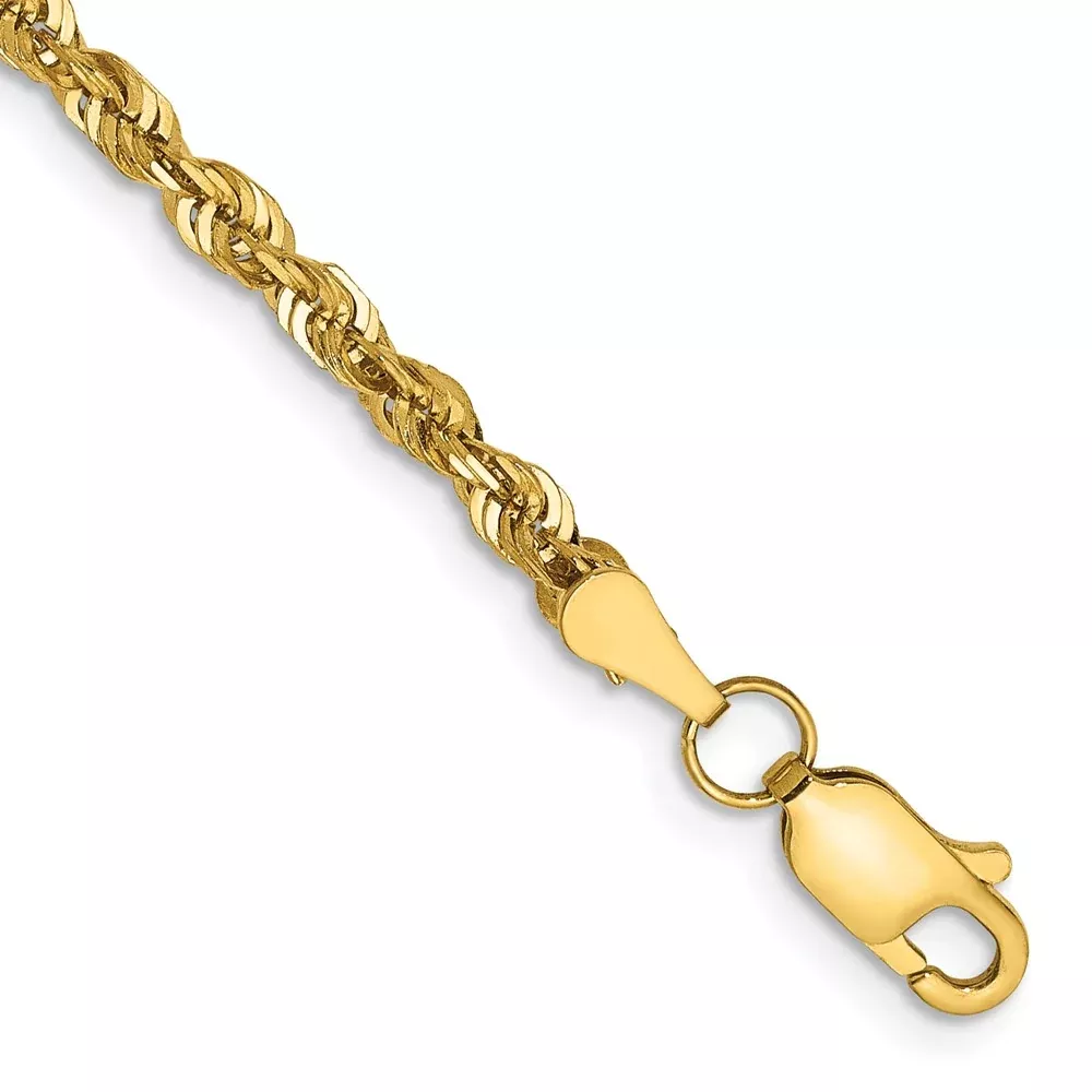14K Yellow Gold 2.75mm Extra Light Diamond-Cut Rope With Lobster Clasp Chain Anklet