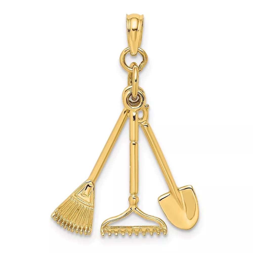 14K Yellow Gold 3-D Moveable Garden Tool Collection Charm