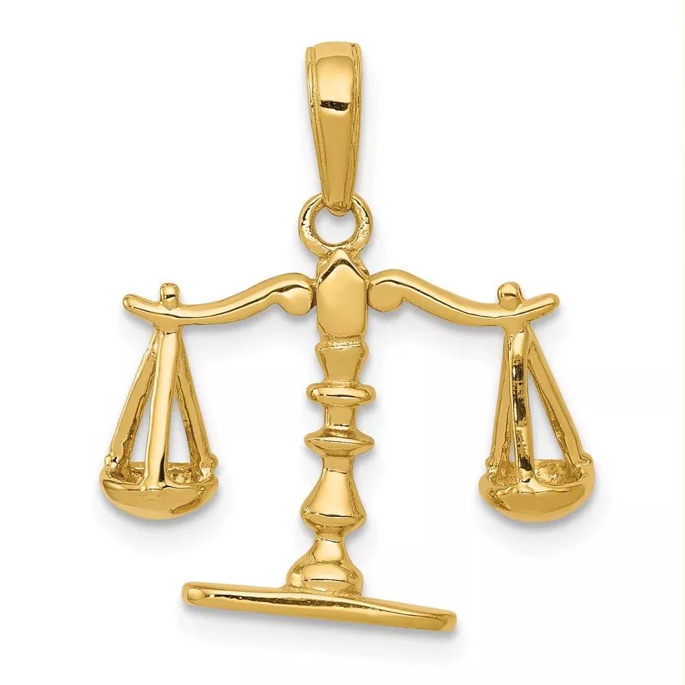 14k Yellow Gold 3-D Moveable Scales of Justice Pendant