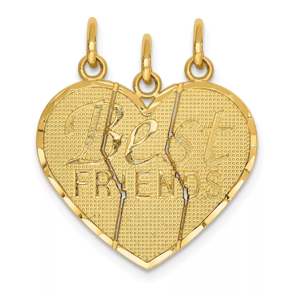 14k Yellow Gold 3 piece Break-apart BEST FRIENDS Charm Set
