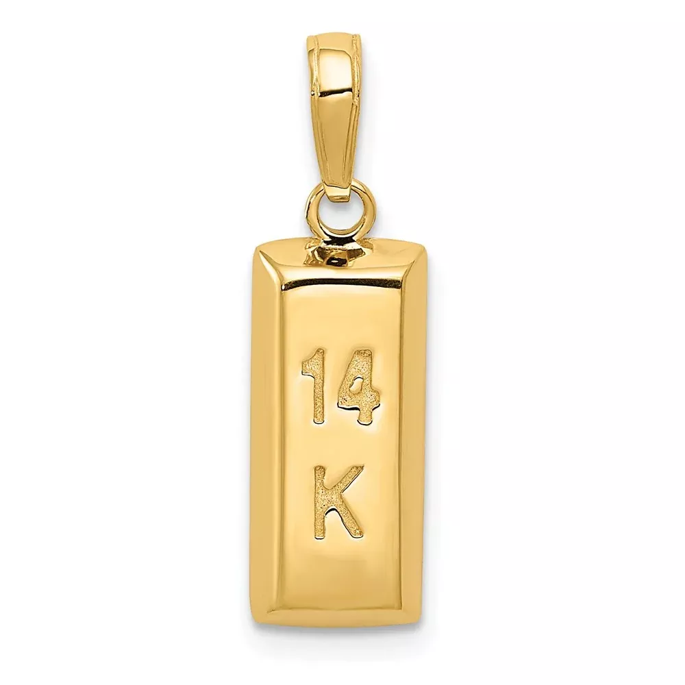 14k Yellow Gold 3D Gold Bar Pendant