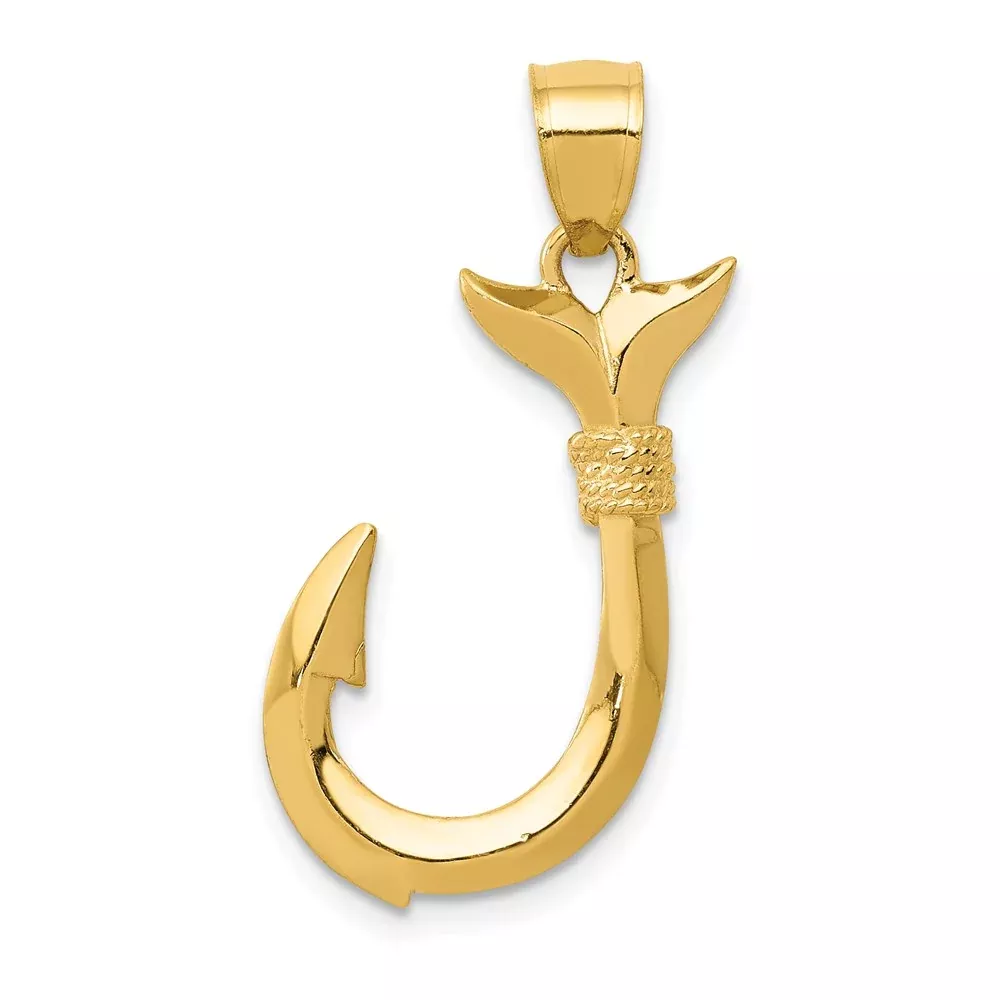 14k Yellow Gold 3D Whale Tail Hook Pendant