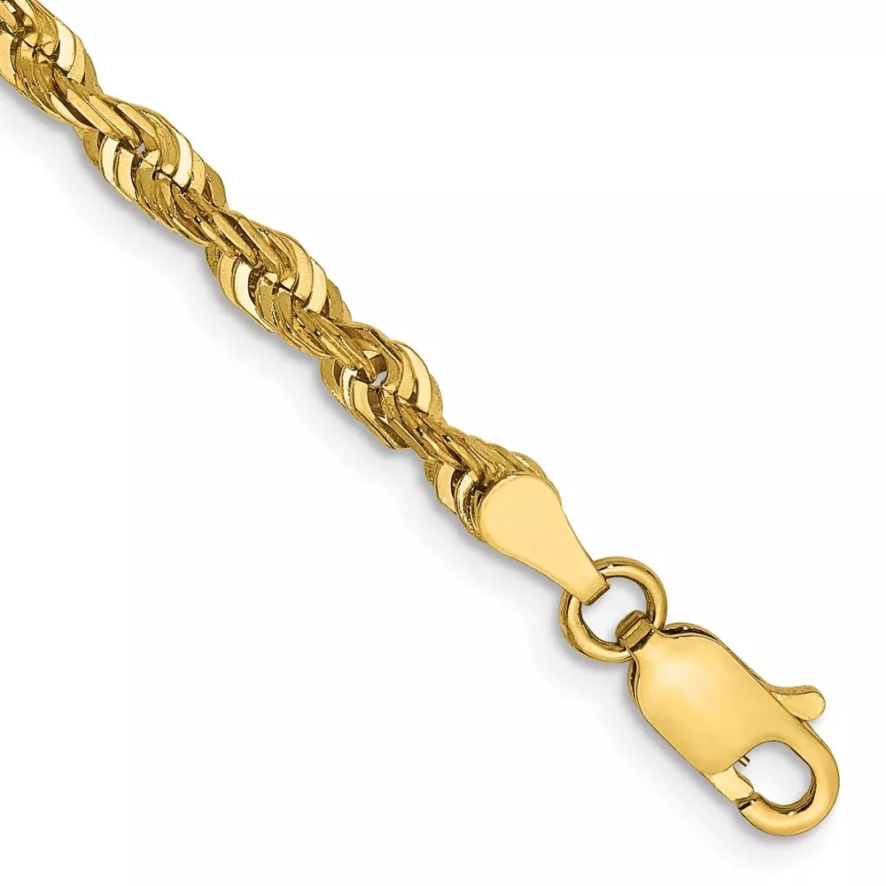 14k Yellow Gold 4mm Extra Light Diamond-cut Rope with Lobster Clasp Chain Bracelet