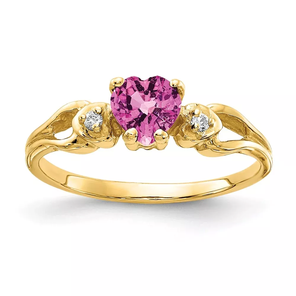 14K Yellow Gold 5mm Heart Pink Sapphire A Real Diamond ring
