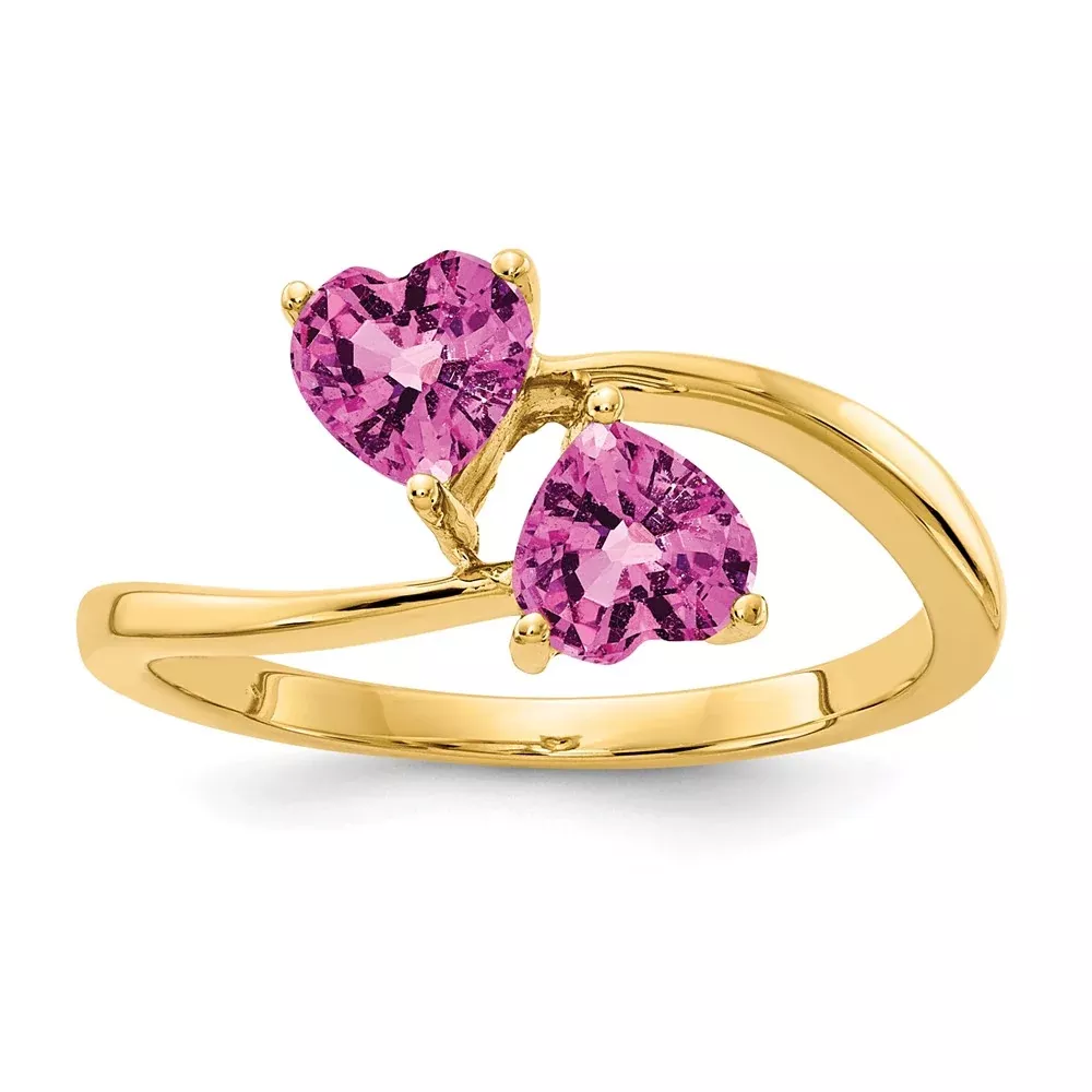 14K Yellow Gold 5mm Heart Pink Sapphire Ring