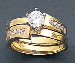 14k Yellow Gold 9mm Wide 0.85ct. Round Cubic Zirconia Wedding Set
