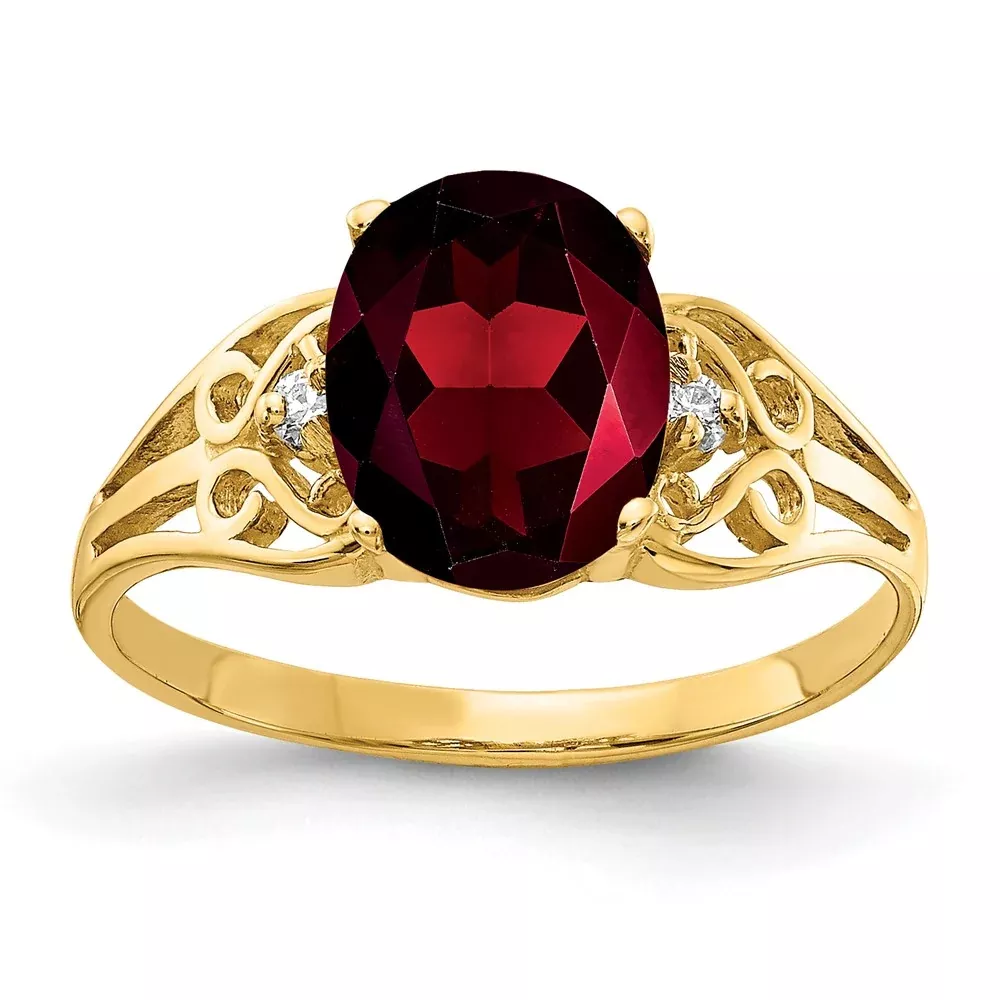14K Yellow Gold 9x7mm Oval Garnet A Real Diamond ring