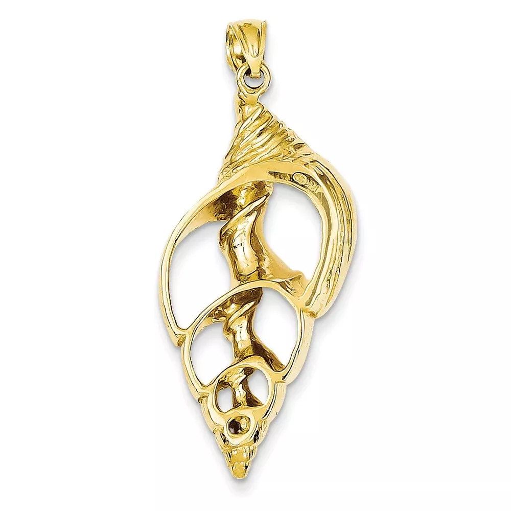 14k Yellow Gold Conch Shell Skeleton Pendant