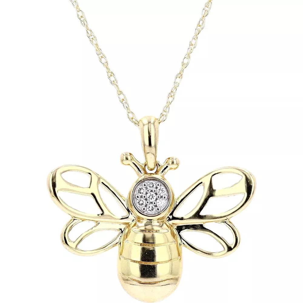 14K Yellow Gold Diamond Bee Pendant - Nature's Elegance