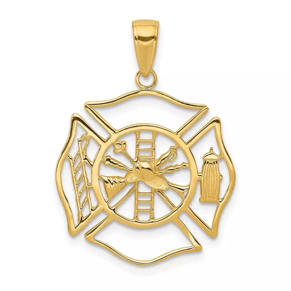 14k Yellow Gold Fireman Shield Pendant