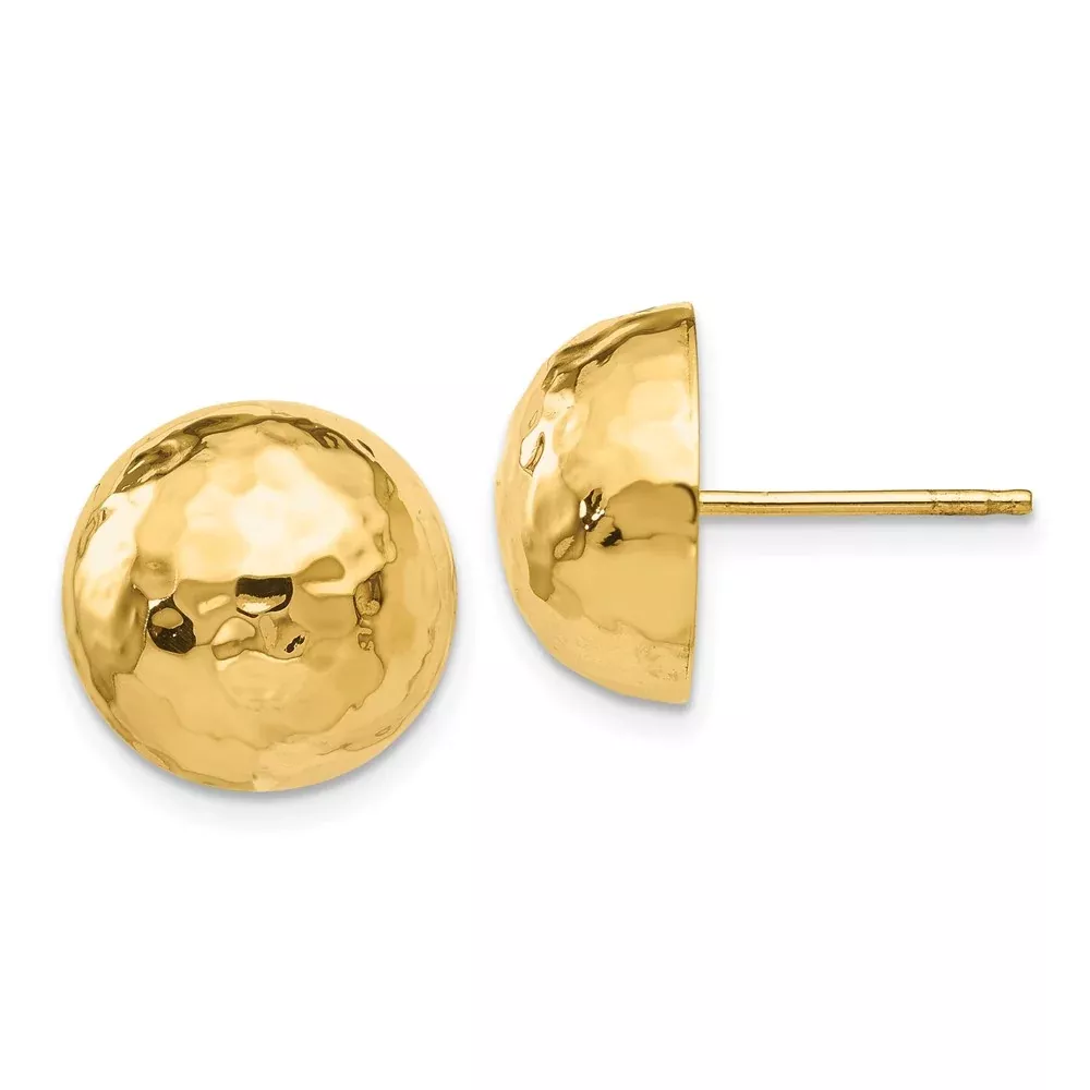 14K Yellow Gold Hammered Half Ball Post Earrings