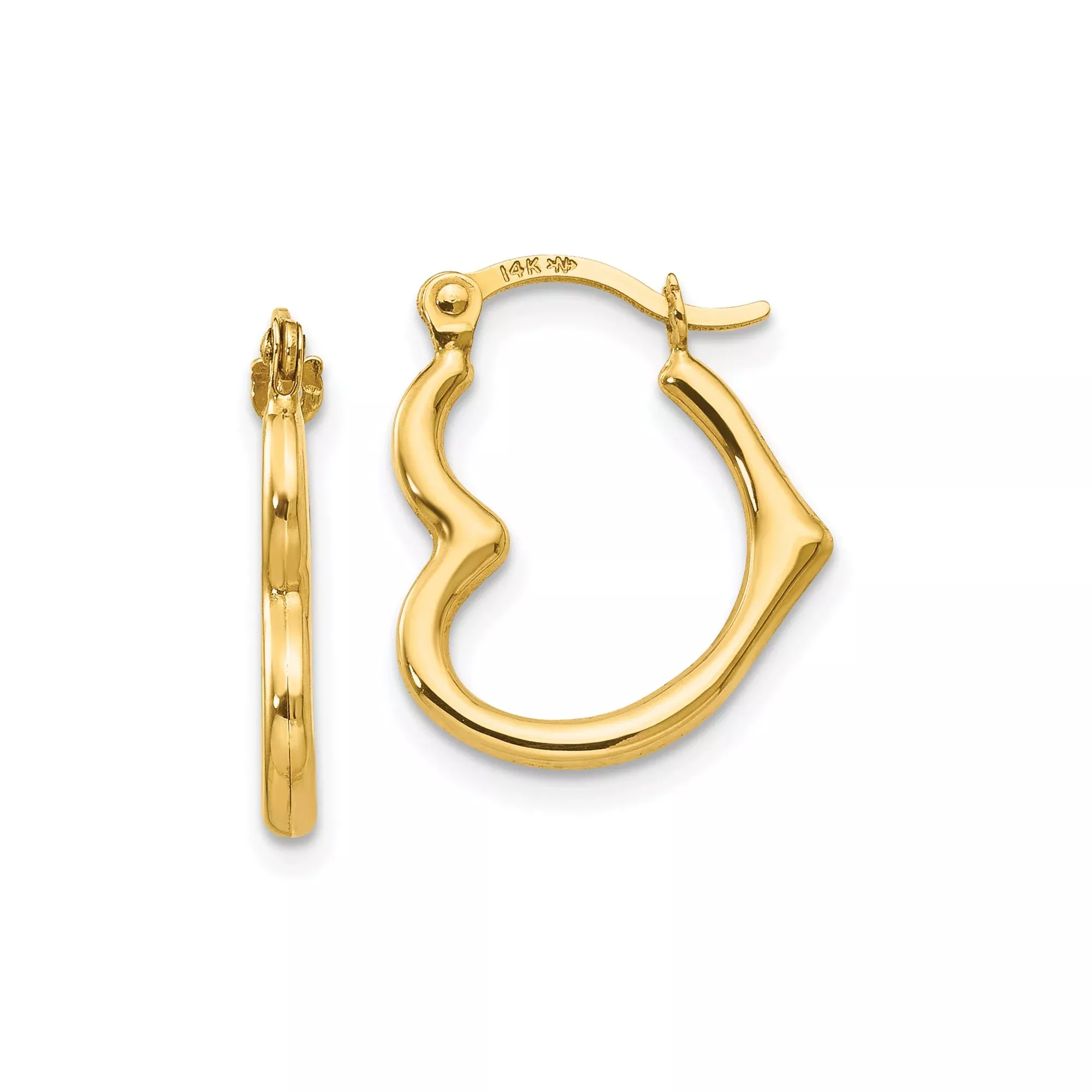 14k Yellow Gold Hoop Earrings with Wavy Bamboo Texture, Lightweight Modern Open Design