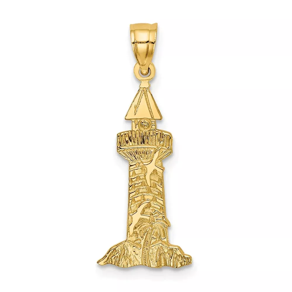 14K Yellow Gold Lighthouse With Seagulls Charm