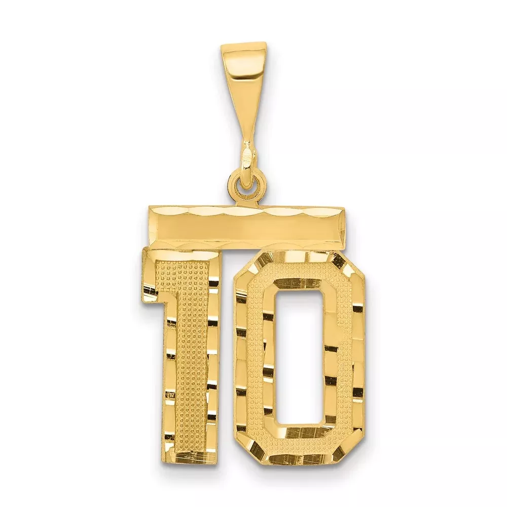 14k Yellow Gold Medium Diamond-cut Number 10 Charm
