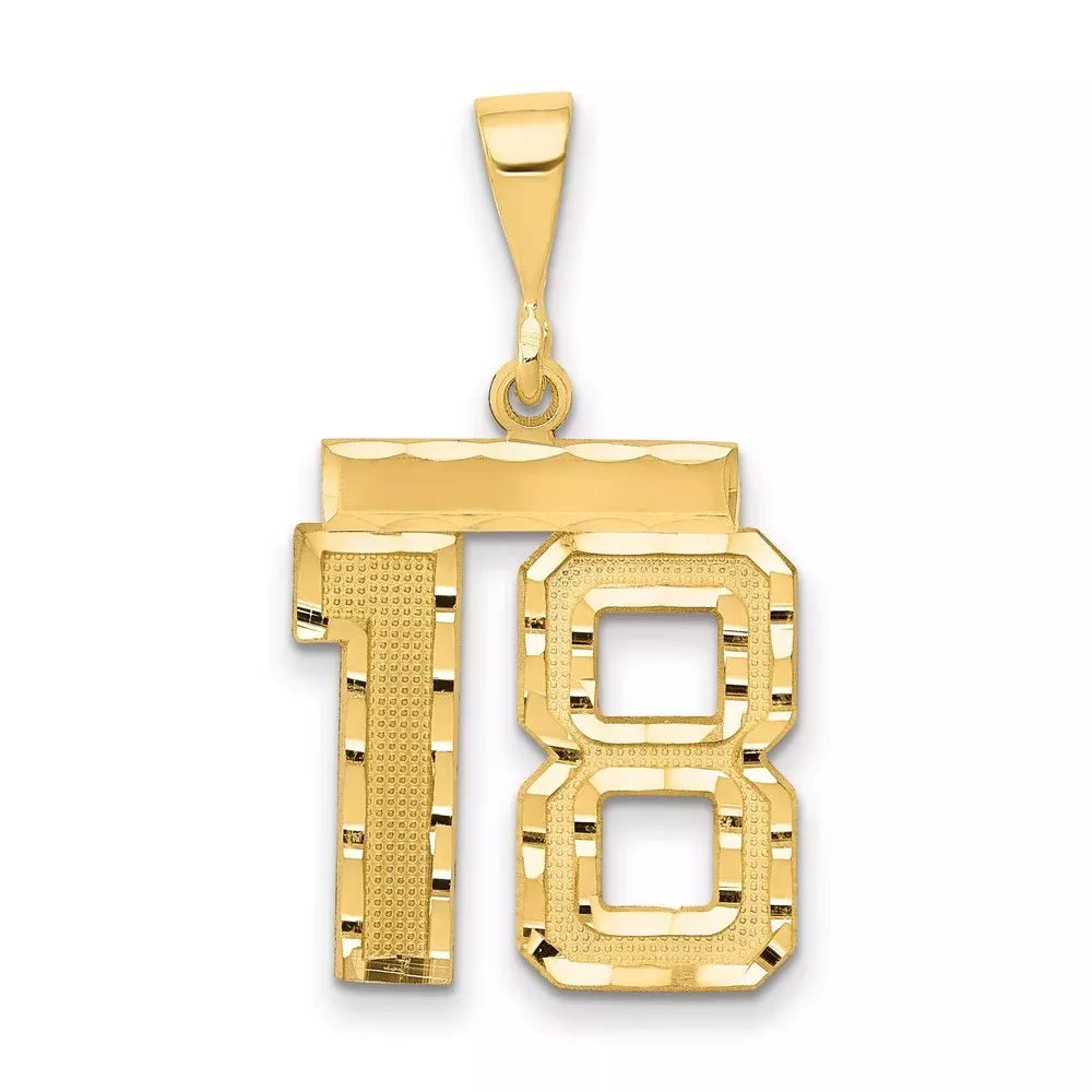 14k Yellow Gold Medium Diamond-cut Number 18 Charm