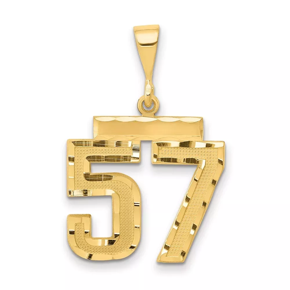 14k Yellow Gold Medium Diamond-cut Number 57 Charm