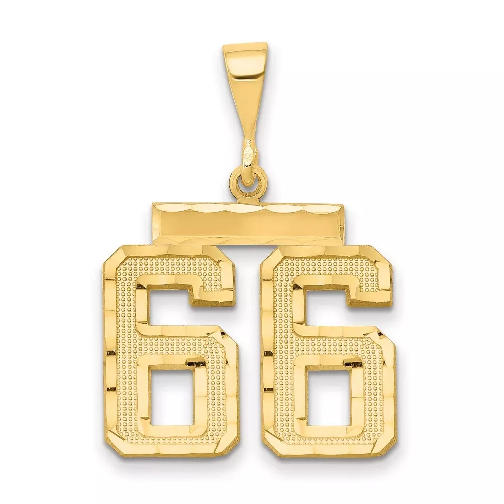 14k Yellow Gold Medium Diamond-cut Number 66 Charm