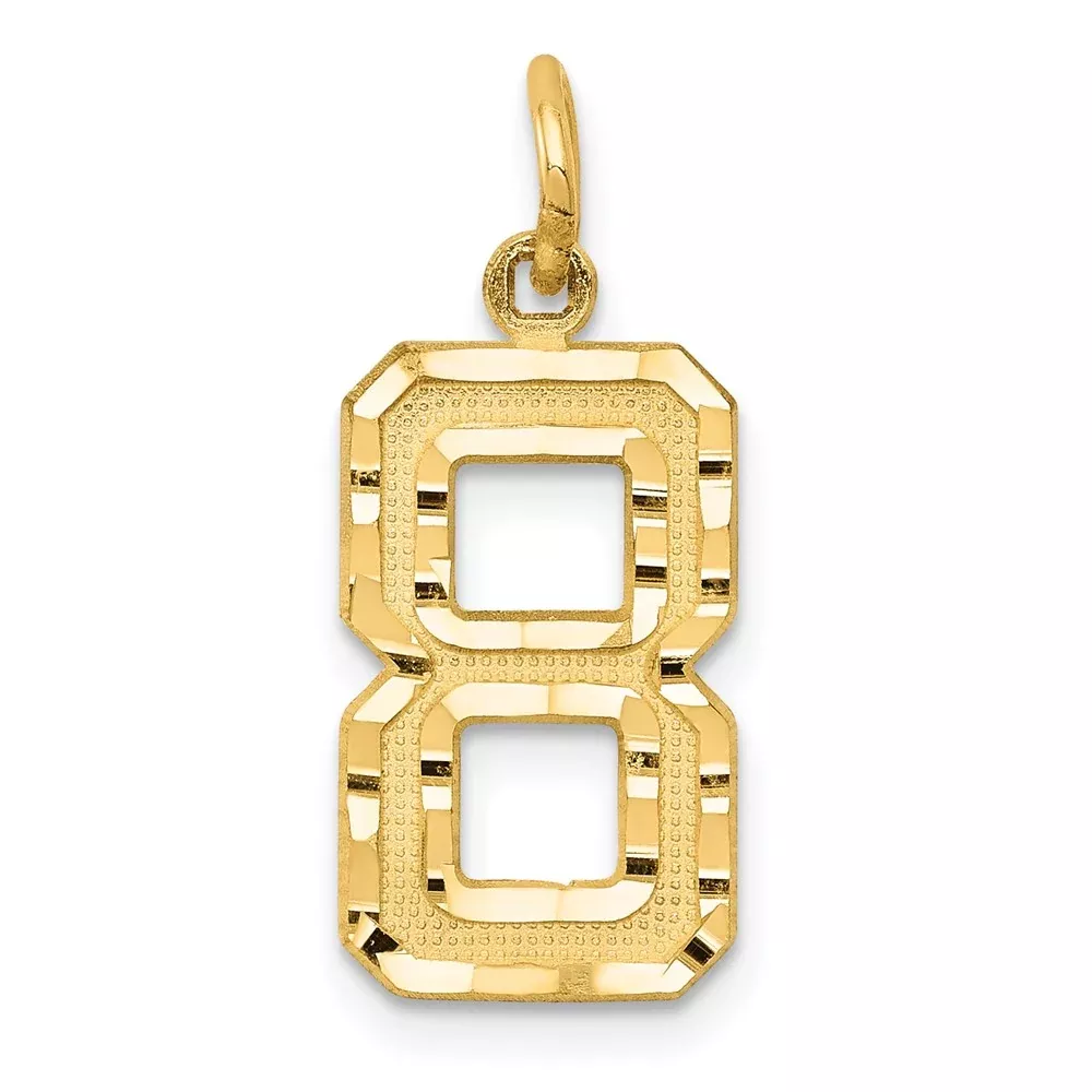14k Yellow Gold Medium Diamond-cut Number 8 Charm