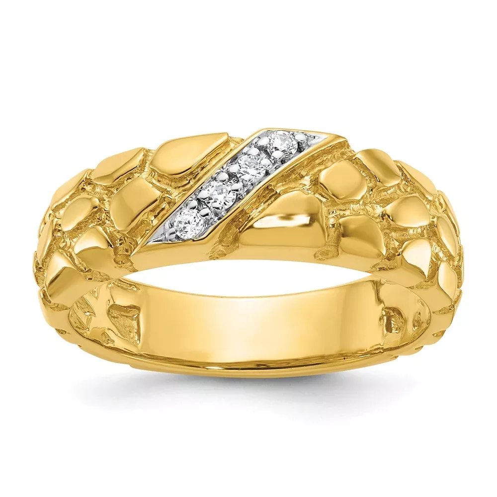 14k Yellow Gold Men's 1 /15 carat Diamond Nugget Complete Ring