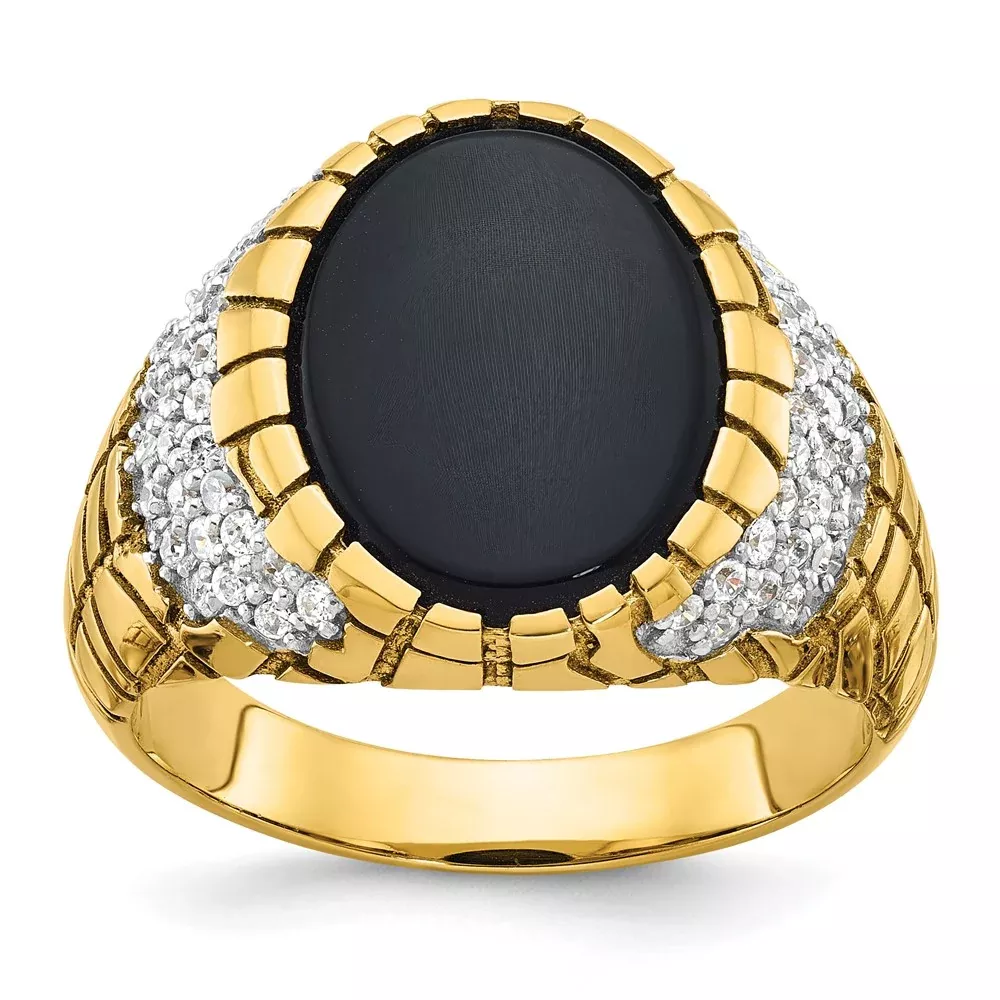 14k Yellow Gold Men's Onyx and Diamond Nugget Ring Mounting