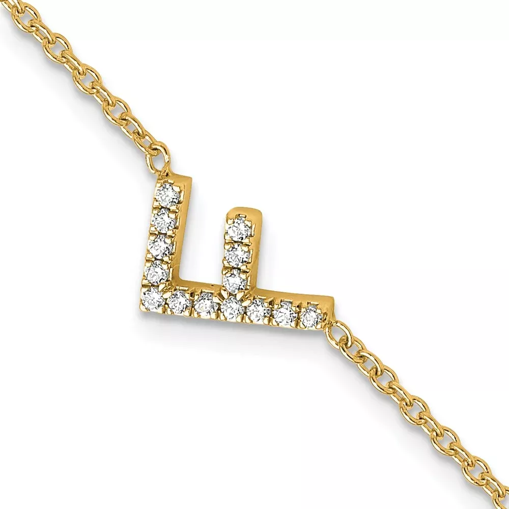 14k Yellow Gold Natural Diamond Sideways Letter F w/ 1in ext.Bracelet