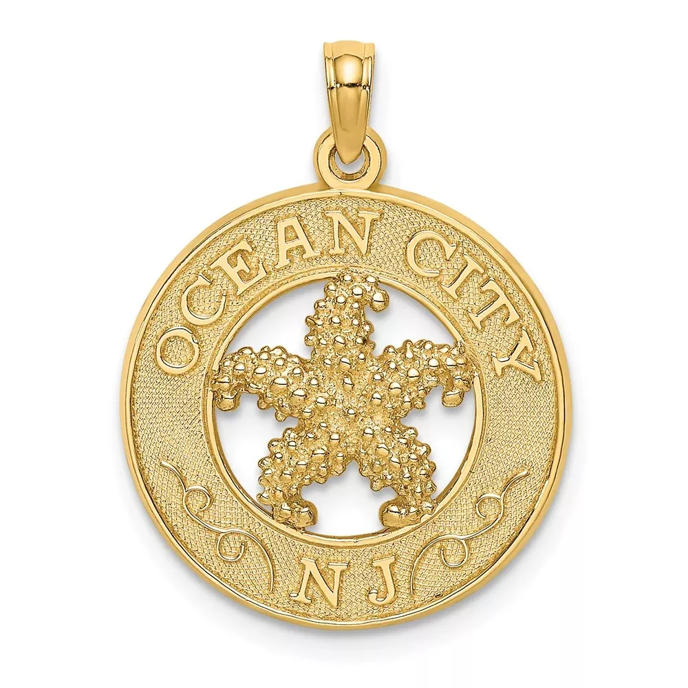 14k Yellow Gold OCEAN CITY NJ Circle w /Starfish Charm
