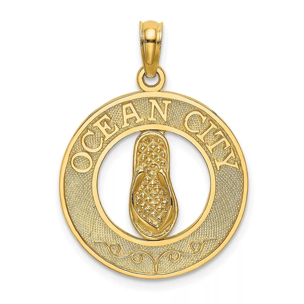 14k Yellow Gold OCEAN CITY w / Flip-Flop Charm