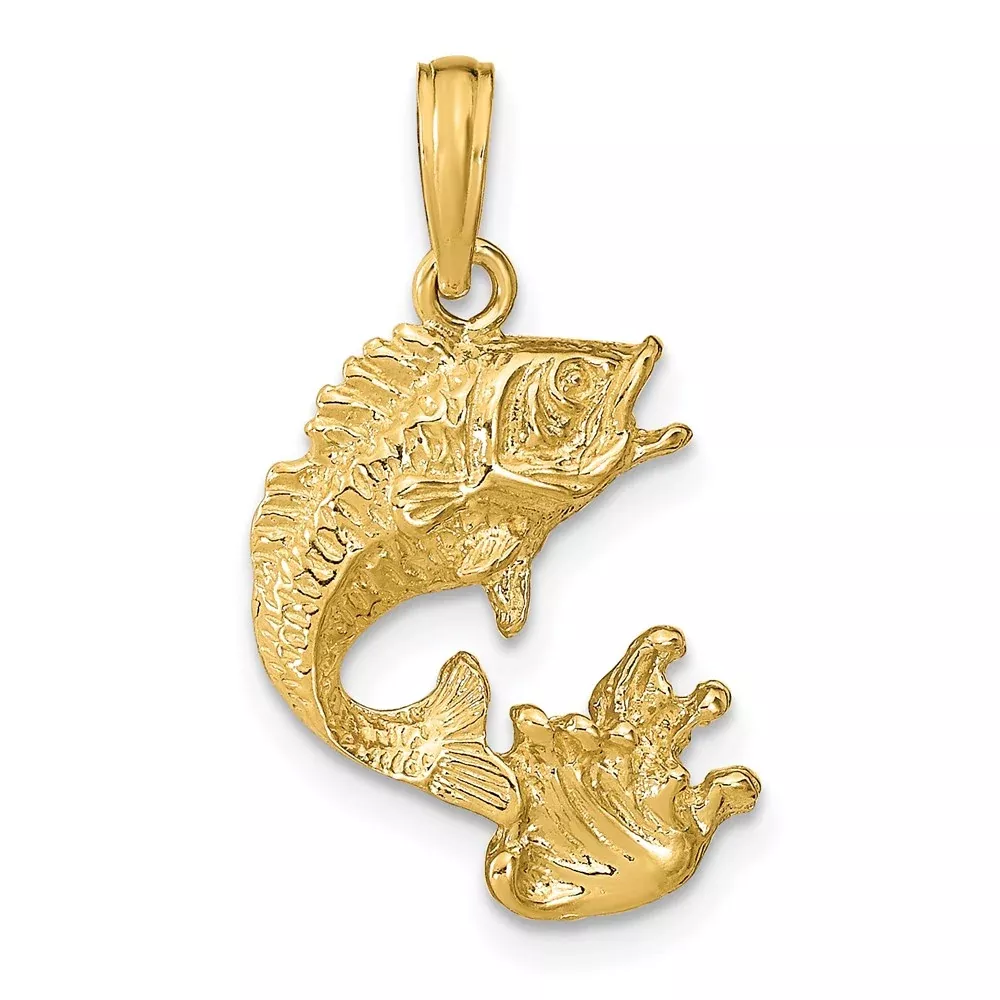 14k Yellow Gold Polished Bass Fish Pendant