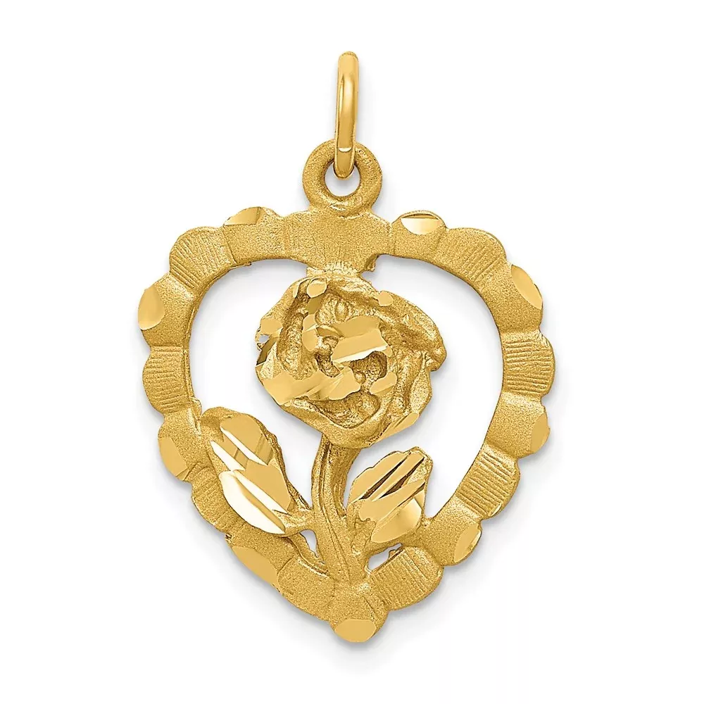 14k Yellow Gold Polished and D /C Flower in Heart Pendant