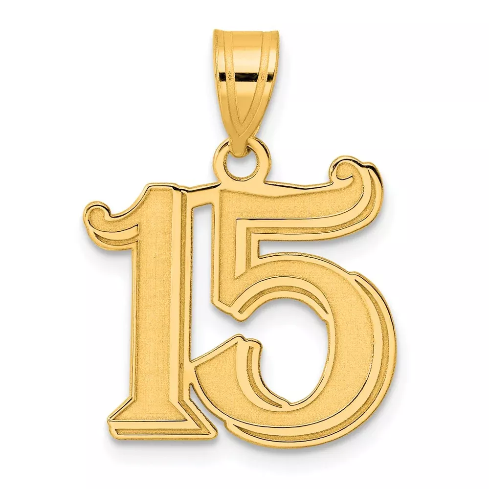 14k Yellow Gold Polished Etched Number 15 Pendant