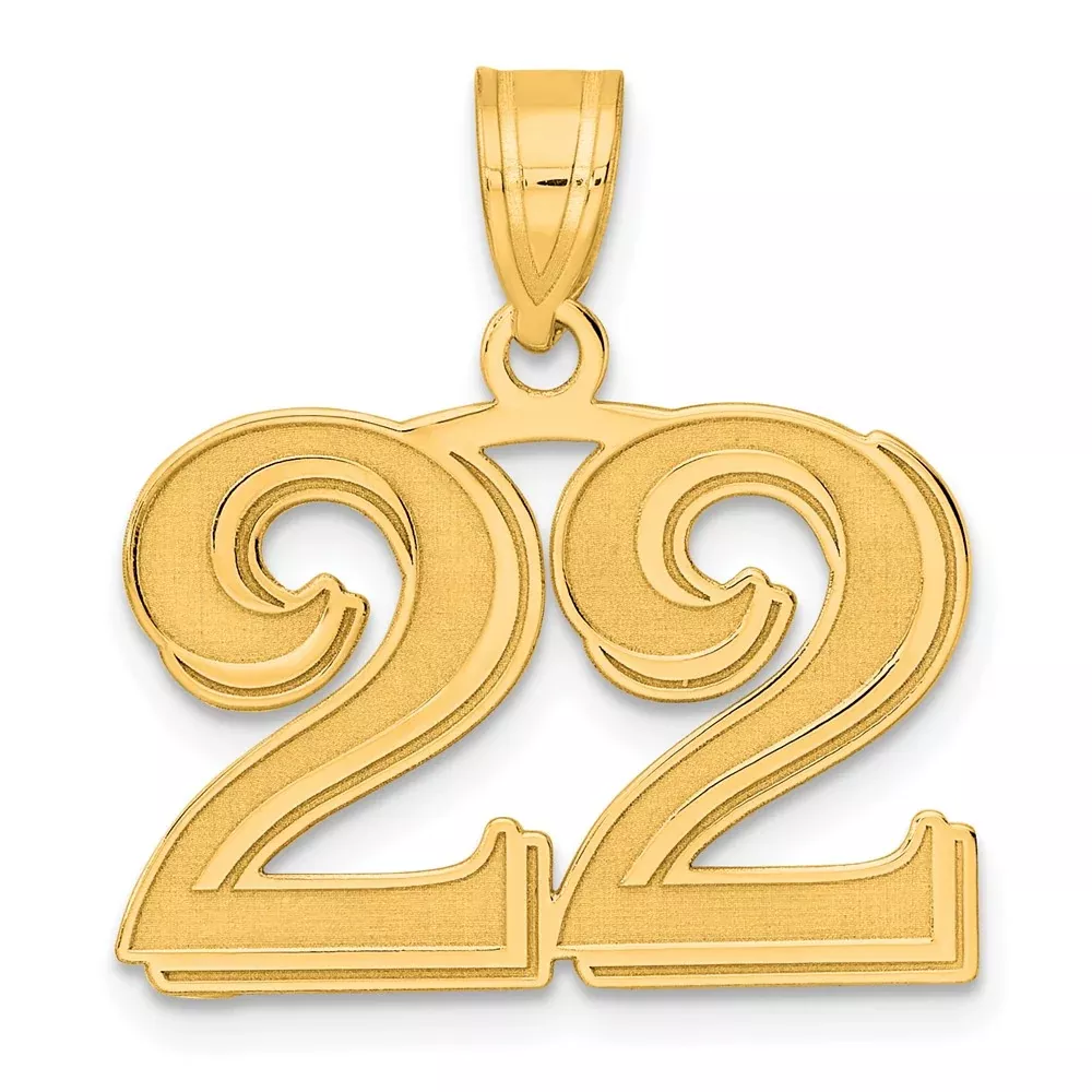 14k Yellow Gold Polished Etched Number 22 Pendant