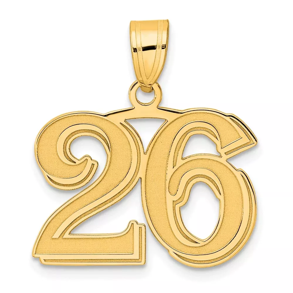 14k Yellow Gold Polished Etched Number 26 Pendant