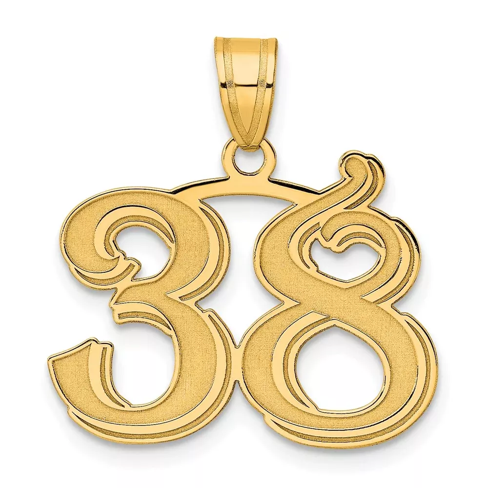14k Yellow Gold Polished Etched Number 38 Pendant