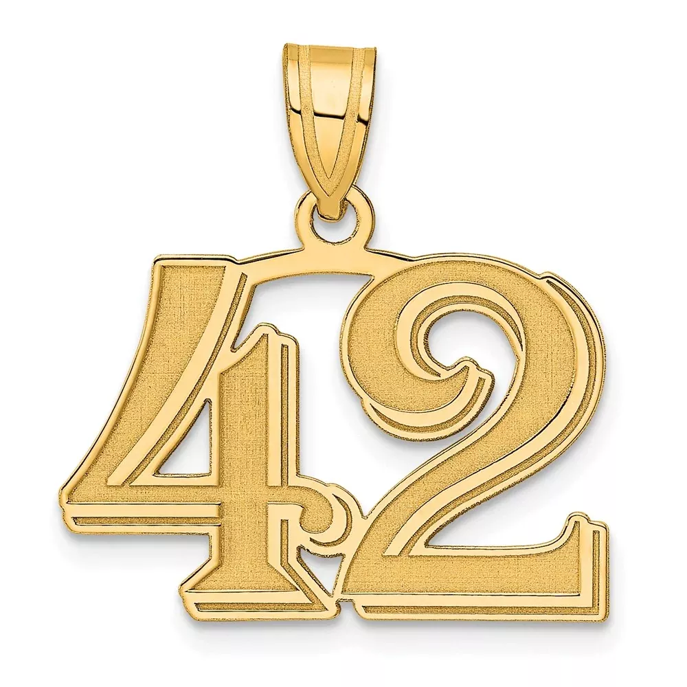 14k Yellow Gold Polished Etched Number 42 Pendant