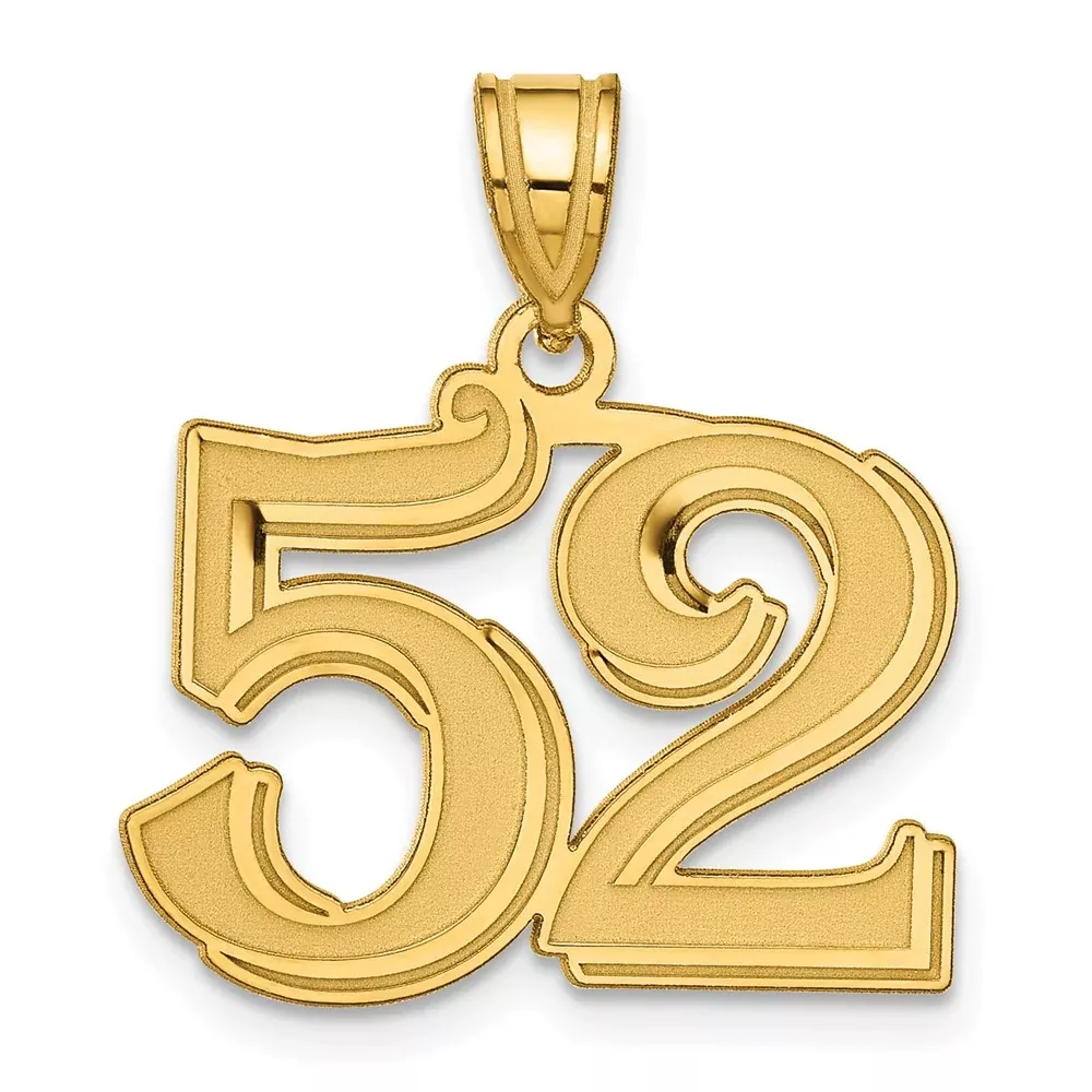 14k Yellow Gold Polished Etched Number 52 Pendant