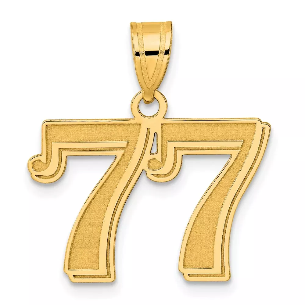 14k Yellow Gold Polished Etched Number 77 Pendant