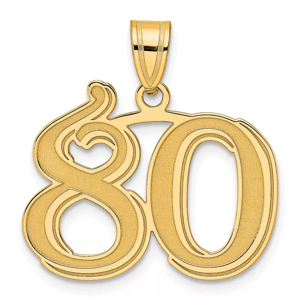 14k Yellow Gold Polished Etched Number 80 Pendant