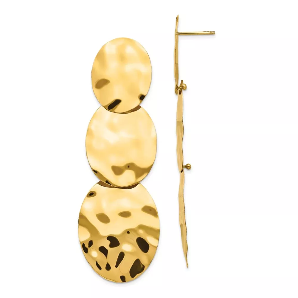 14K Yellow Gold Polished Hammered Dangle Earrings