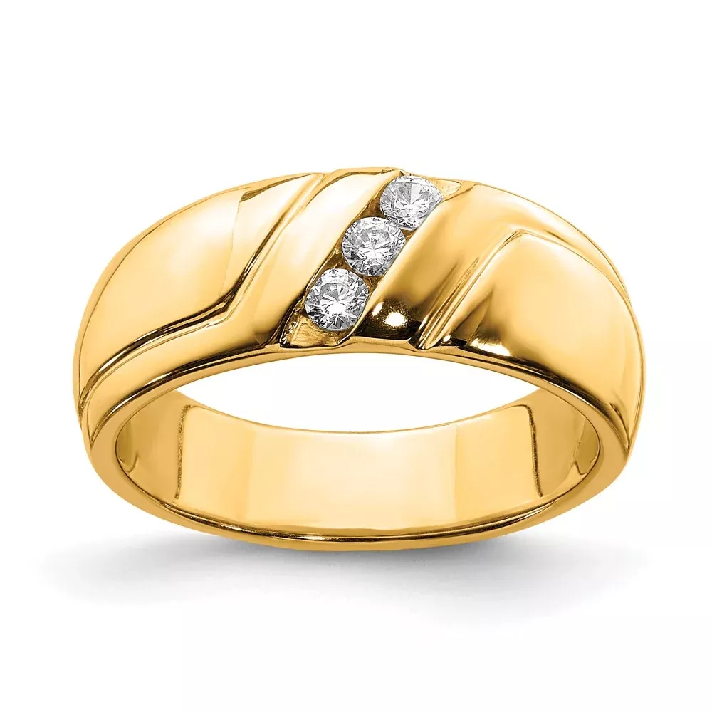 14K Yellow Gold Real Diamond 3-stone Mens Ring