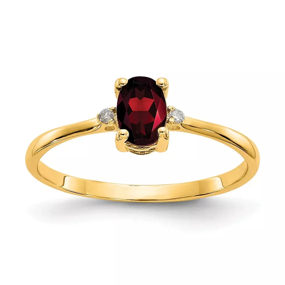 14K Yellow Gold Real Diamond & Garnet Birthstone Ring