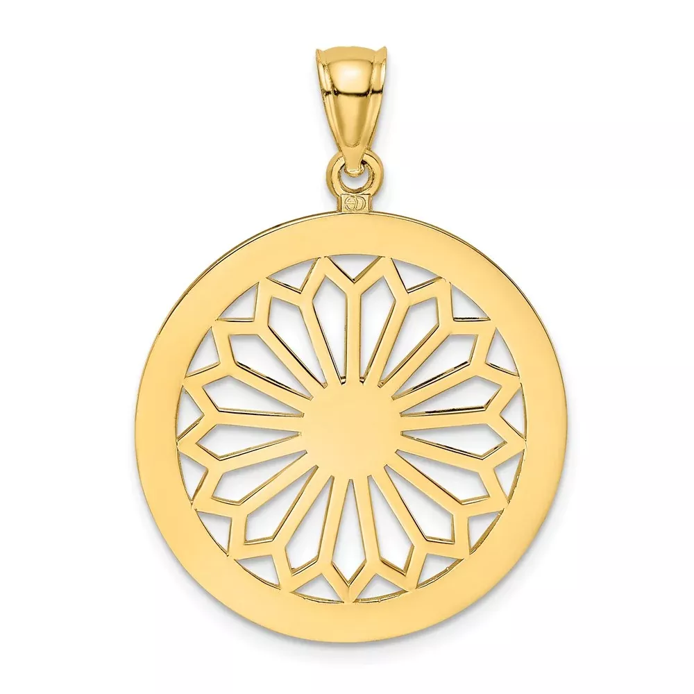 14k Yellow Gold Retro Daisy In Round Frame Charm