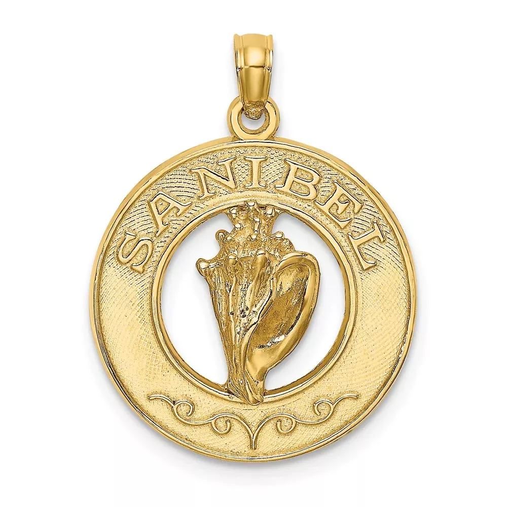 14k Yellow Gold SANIBEL w /Conch Shell Circle Charm