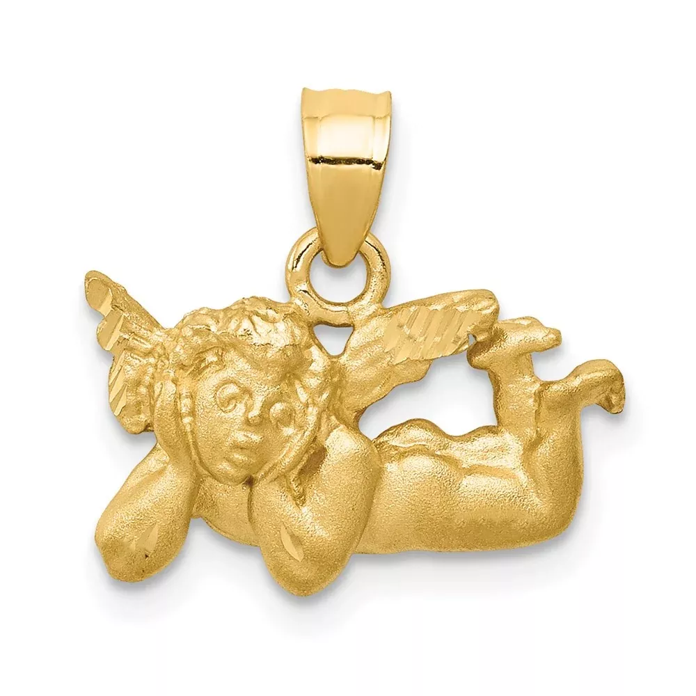 14k Yellow Gold Satin and Diamond-Cut Angel Charm