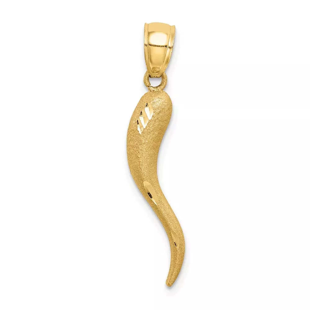 14k Yellow Gold Solid Diamond-cut Italian Horn Charm