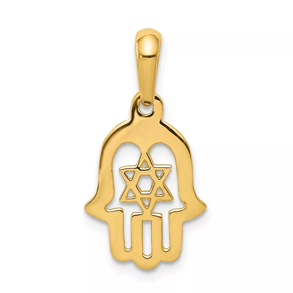 14k Yellow Gold Star of David Chamseh Pendant