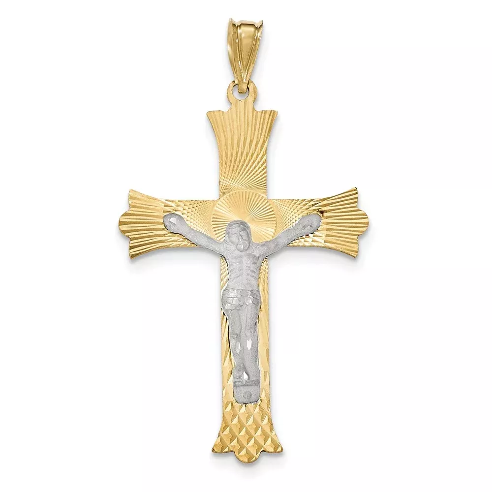 14k Yellow Gold Two-tone Gold Polished Satin and D/C Crucifix Pendant
