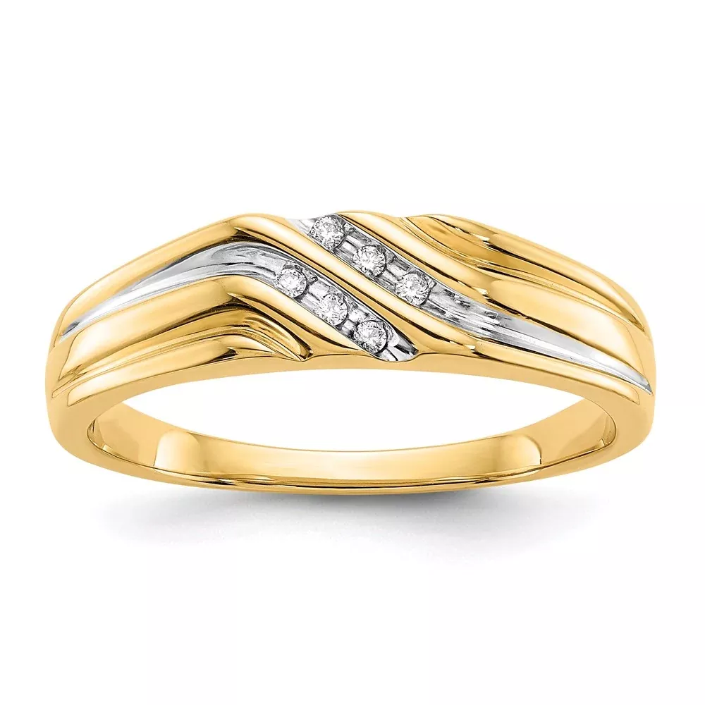 14K Yellow Gold w/Rhodium Real Diamond Mens Ring