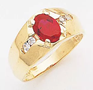 14k Yellow Gold10mmWide Men's Oval Synthetic Ruby Center Stone Ring