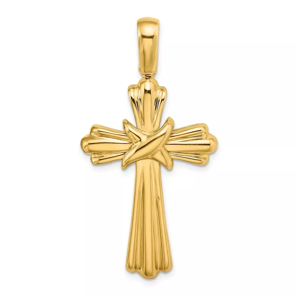 14k Yellow GoldXCenter Ribbed Cross
